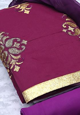 Violet Embroidered Poly Blend Kurta Set