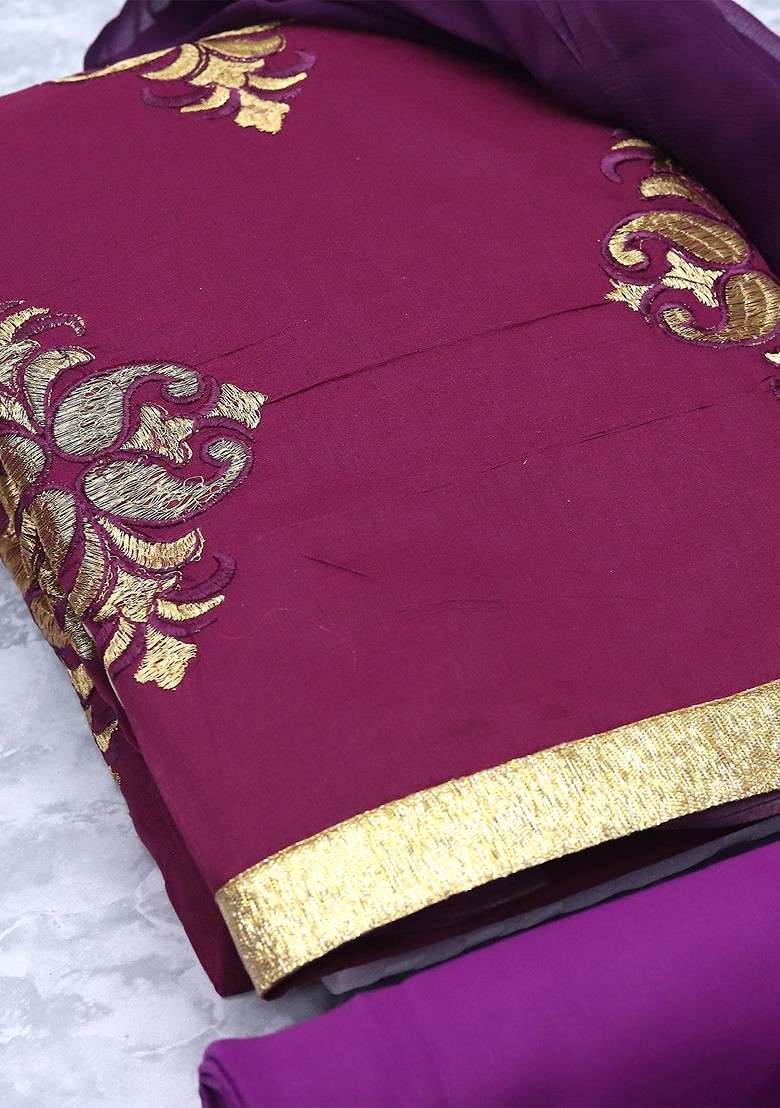 Violet Embroidered Blended Punjabi Suit - Indya
