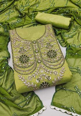 Lime Green Embroidered Poly Blend Kurta Set