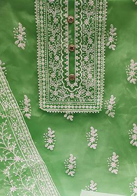 Lime Green Embroidered Poly Blend Kurta Set