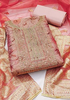 Peach Floral Print Poly Blend Kurta Set