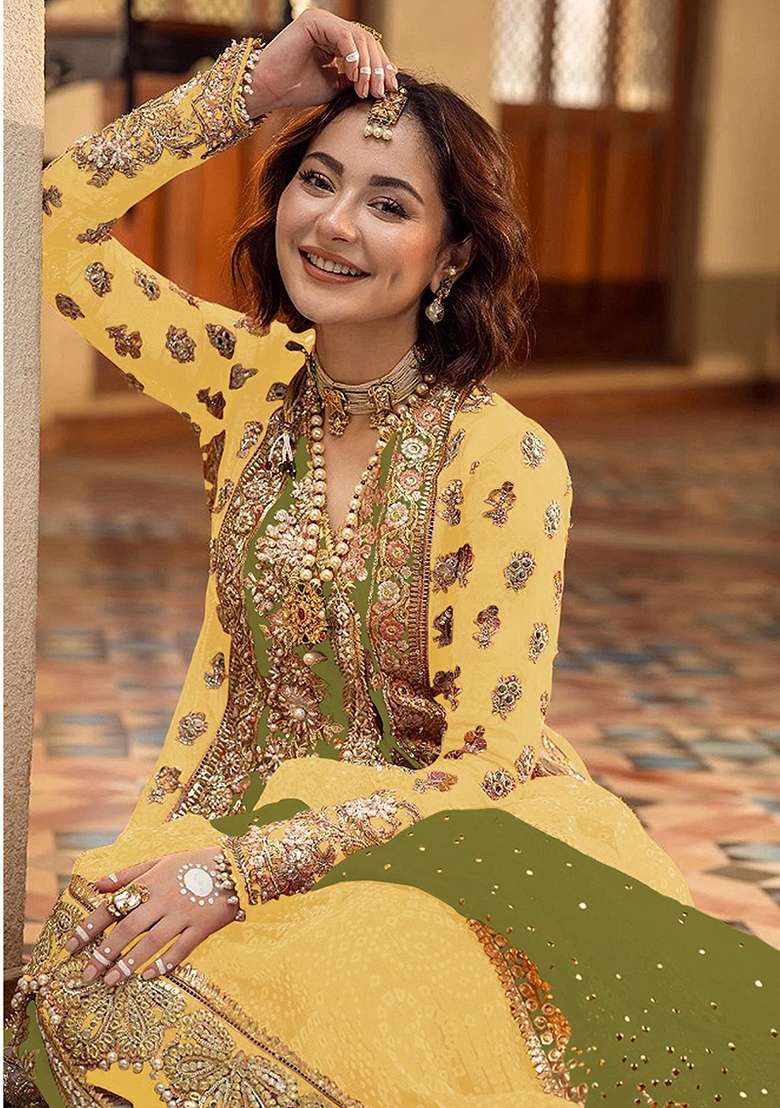 Yellow Embroidered Organza Kurta Set - Indya