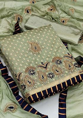 Olive Embroidered Poly Blend Kurta Set