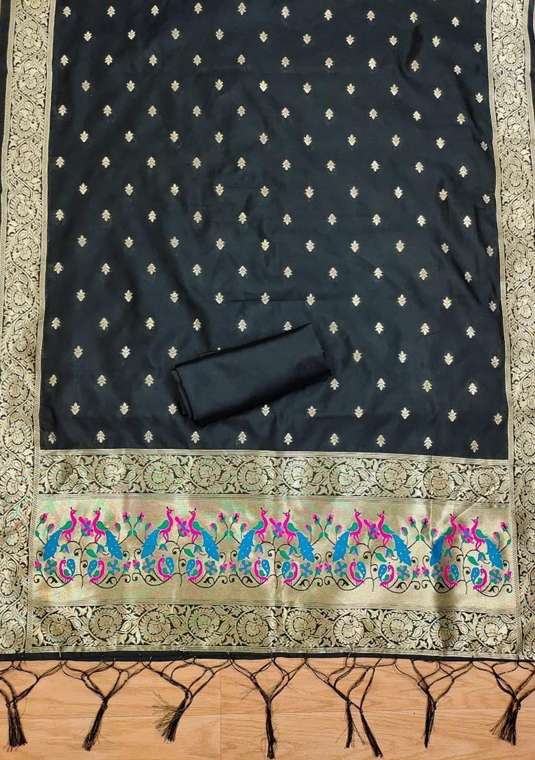 Black Woven Zari Soft Banarasi Silk Kurta Set