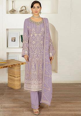 Lavender Embroidered Faux Georgette Kurta Set