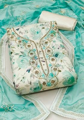 Green Embellished Poly Blend Kurta Set