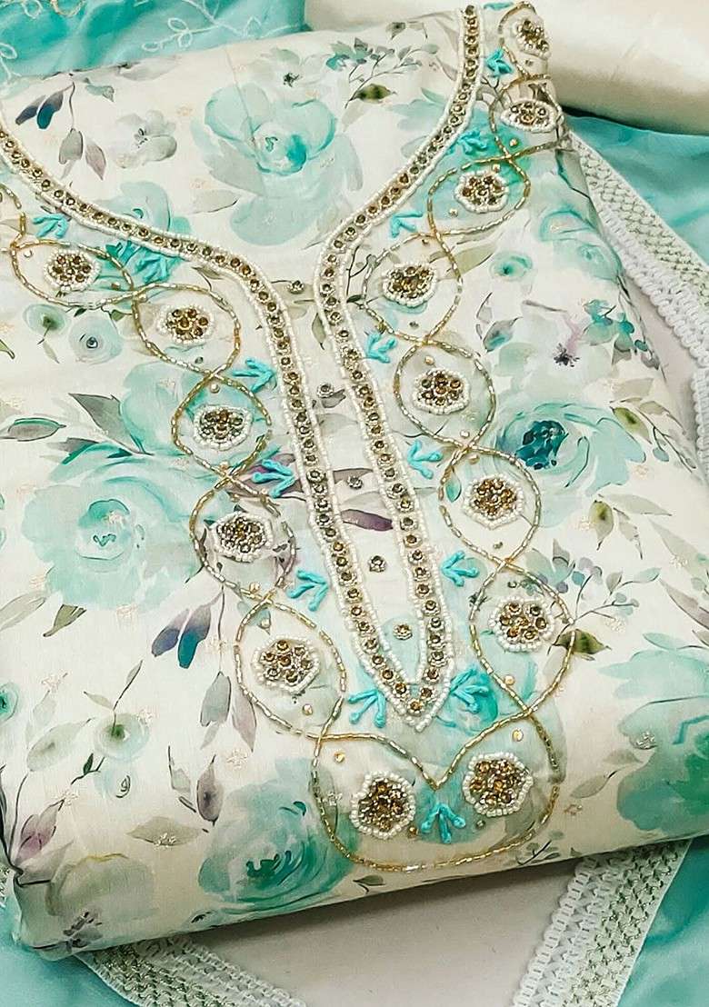 Green Embroidered Blended Straight Kurta Set - Indya