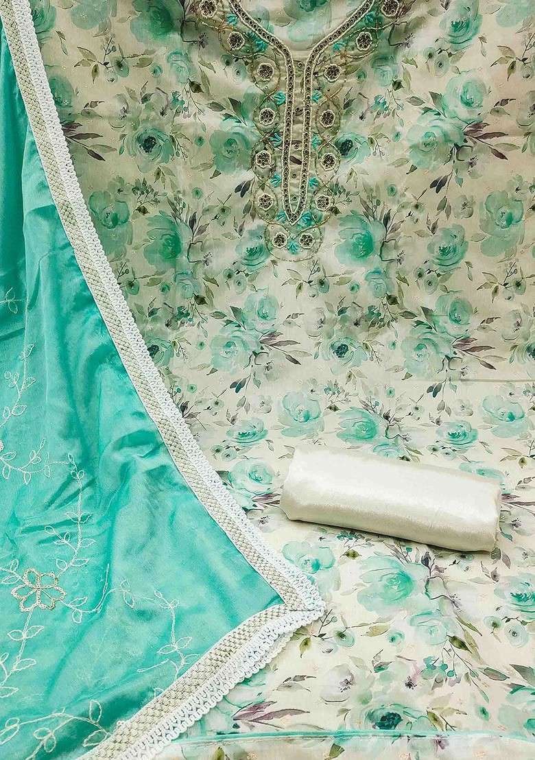 Green Embroidered Blended Straight Kurta Set - Indya