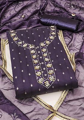 Purple Embellished Poly Blend Kurta Set