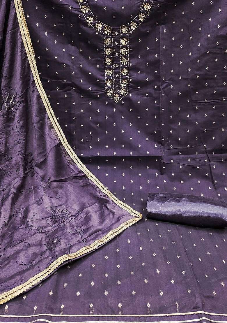 Purple Bandhani Blended Straight Kurta Set - Indya