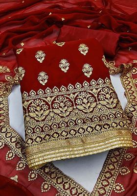 Maroon Embroidered Silk Georgette Kurta Set
