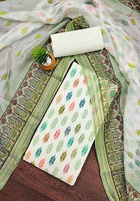 White Printed Poly Blend Kurta Set