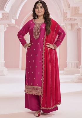 Pink Embroidery Faux Georgette Kurta Set
