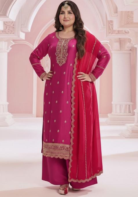 Pink Embroidery Faux Georgette Kurta Set
