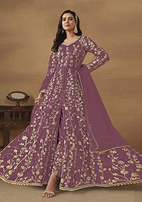 Lavender Embroidered Pure Net Anarkali Kurta Set