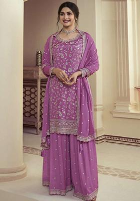 Purple Embroidered Art Silk Sharara Set