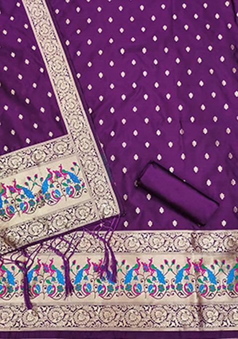 Purple Woven Zari Soft Banarasi Silk Kurta Set