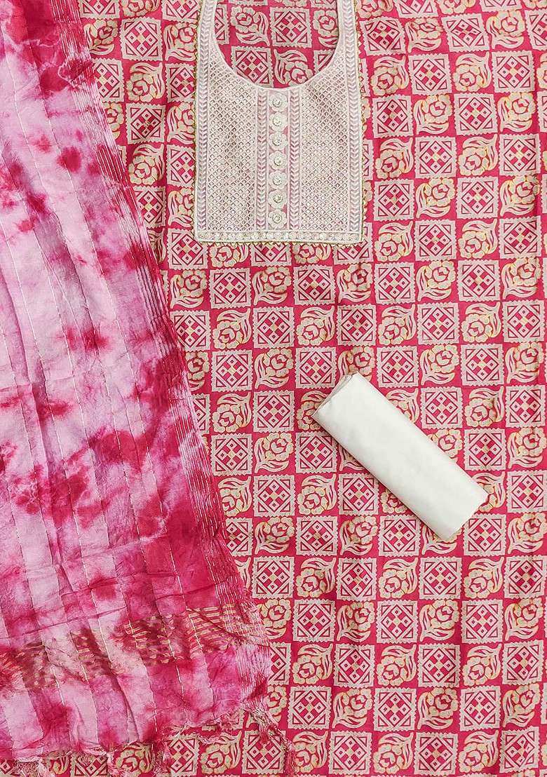 Pink Embroidered Blended Straight Kurta Set - Indya