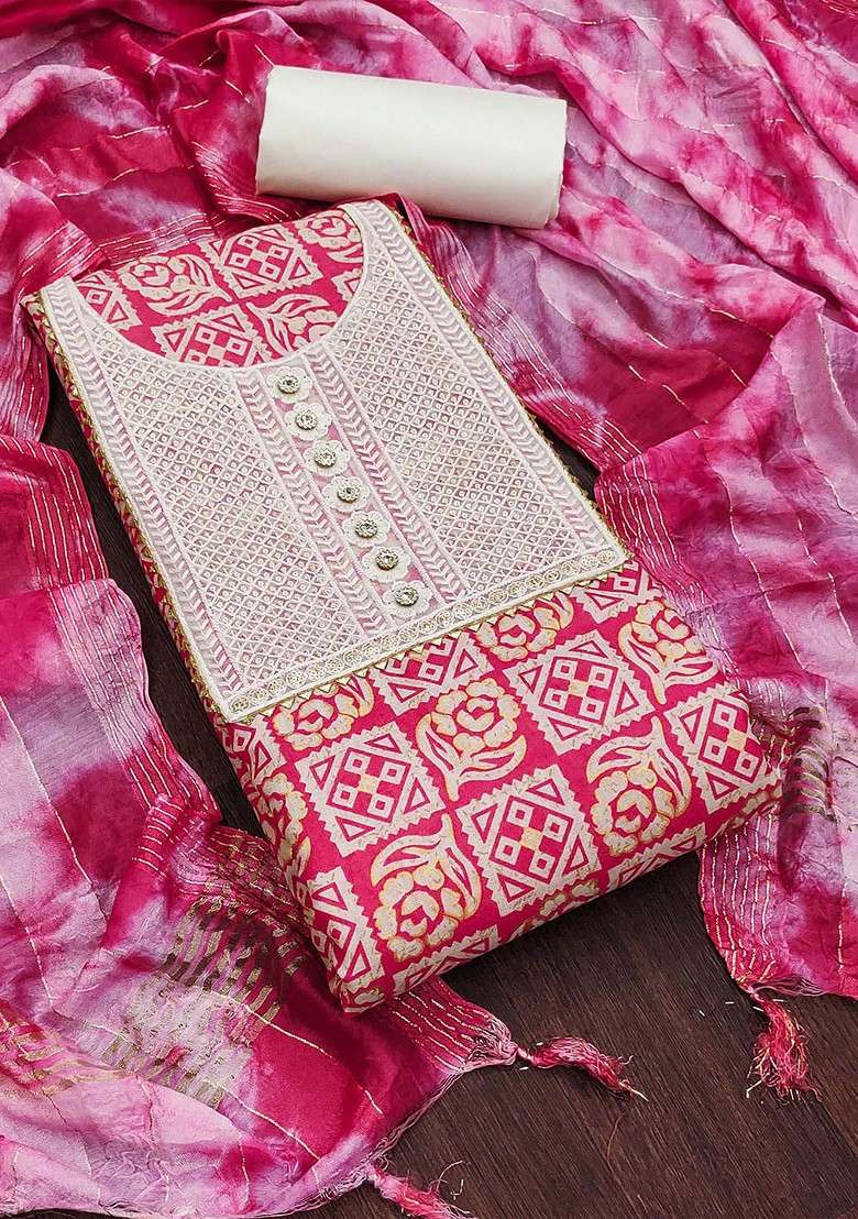 Pink Embroidered Blended Straight Kurta Set - Indya