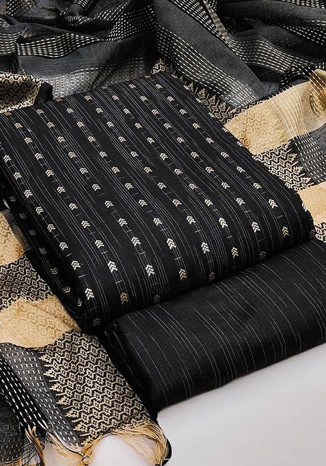 Black Woven Poly Blend Kurta Set
