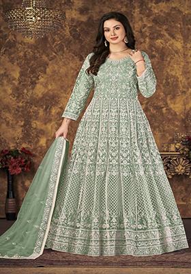 Light Green Embroidered Net Kurta Set