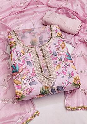 Pink Printed Organza Kurta Set