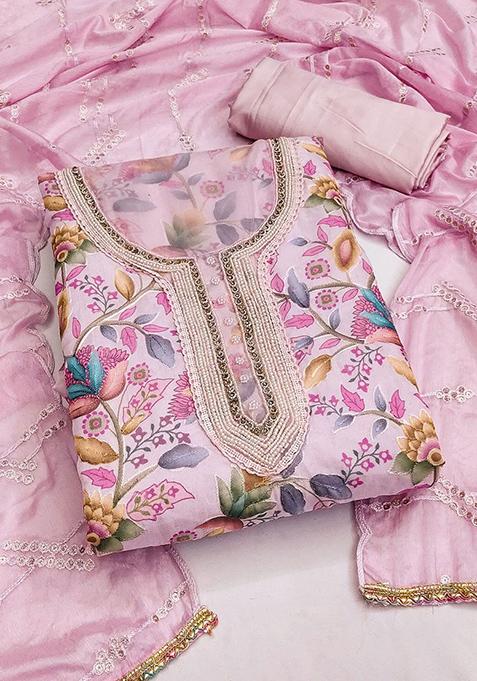 Pink Printed Organza Kurta Set