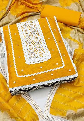 Yellow Embellished Pure Cotton Kurta Set
