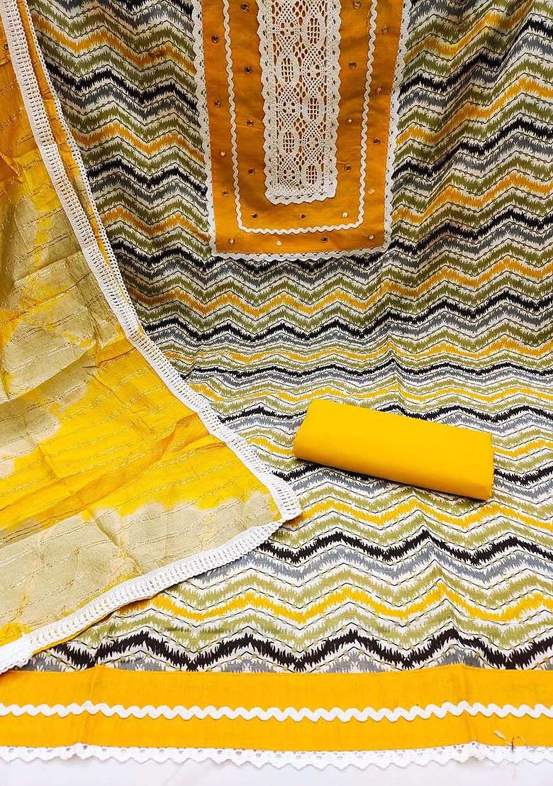 Yellow Embroidered Cotton Straight Kurta Set - Indya