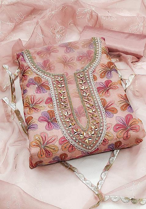 Pink Embellished Poly Blend Kurta Set