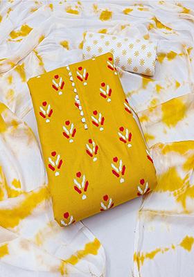 Mustard Yellow Floral Print Georgette Kurta Set