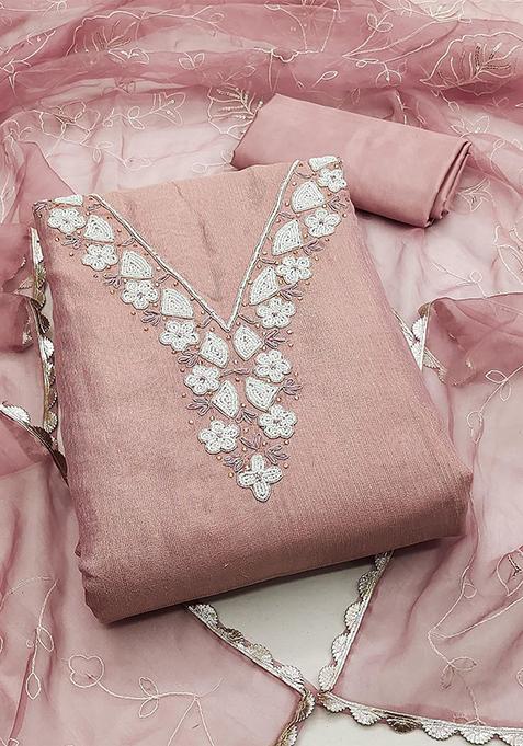 Purple Embroidered Blended Straight Kurta Set