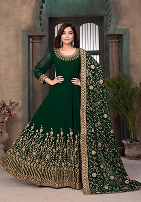 Green Embroidered Faux Georgette Anarkali Kurta Set