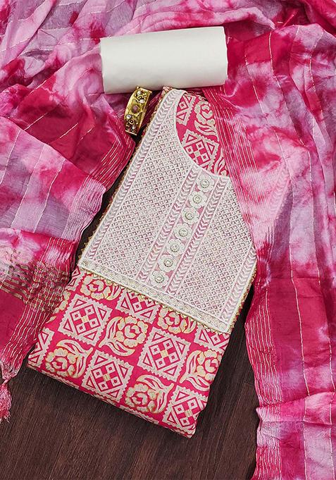 Pink Embroidered Poly Blend Kurta Set
