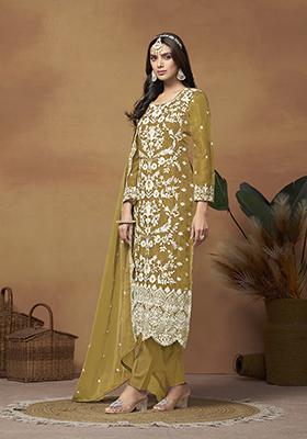 Green Resham Embroidered Organza Kurta Set