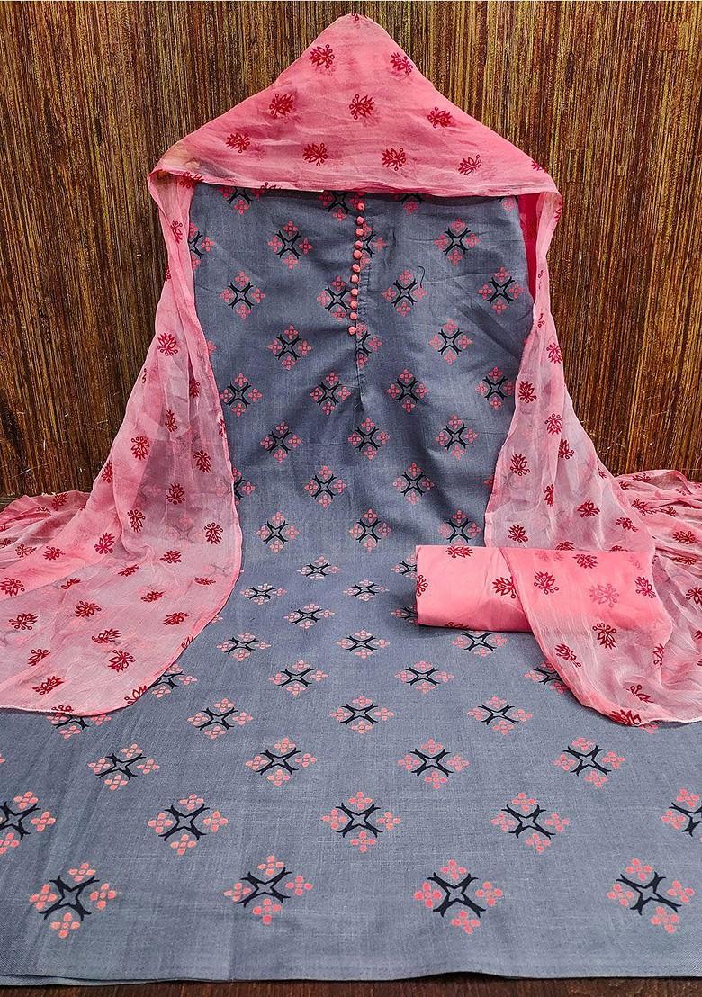 Peach Printed Cotton Kurta Set