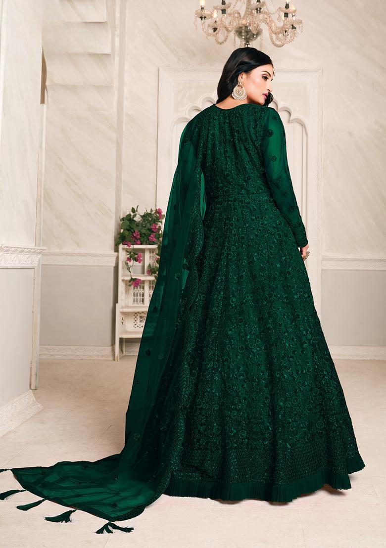 Green Embroidered Net Anarkali Kurta Set