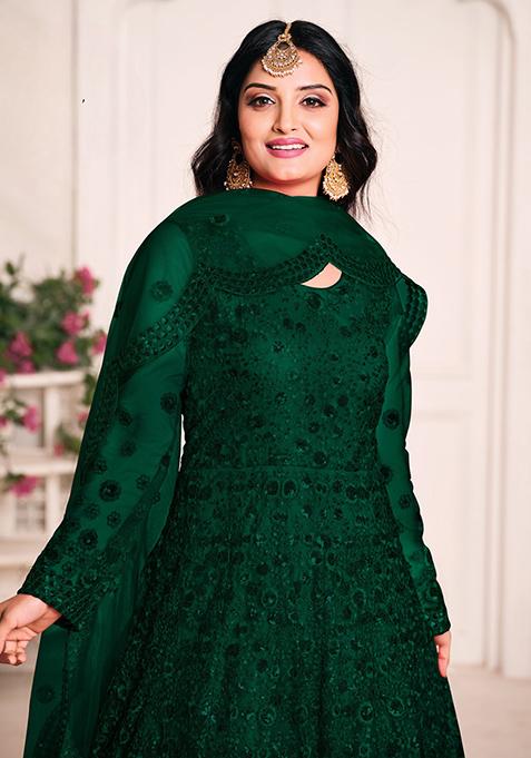 Green Embroidered Net Anarkali Kurta Set