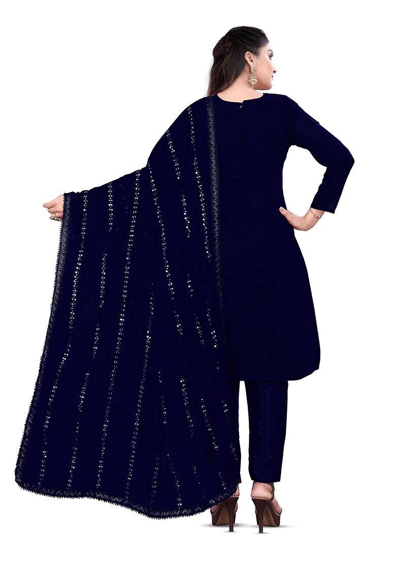 Blue Embroidered Cotton Pakistani Suit Set - Indya