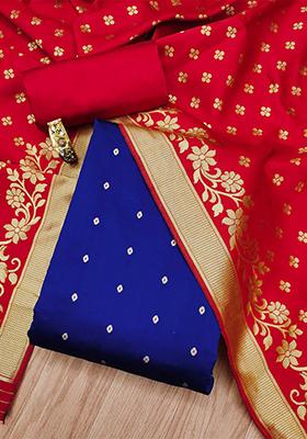 Blue Woven Banarasi Silk Kurta Set