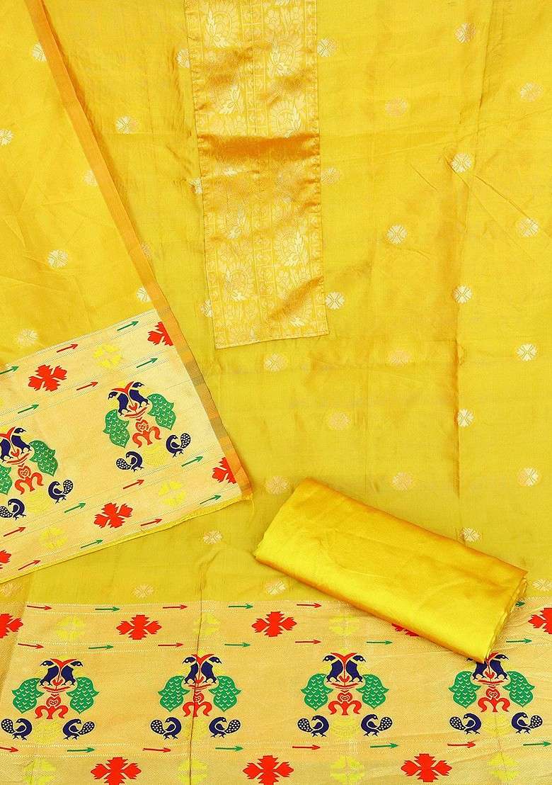 Yellow Printed Blended Straight Kurta Set - Indya