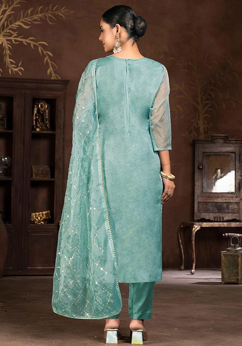 Sea Green Embellished Organza Kurta Set