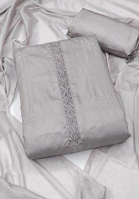 Grey Embroidered Poly Blend Kurta Set