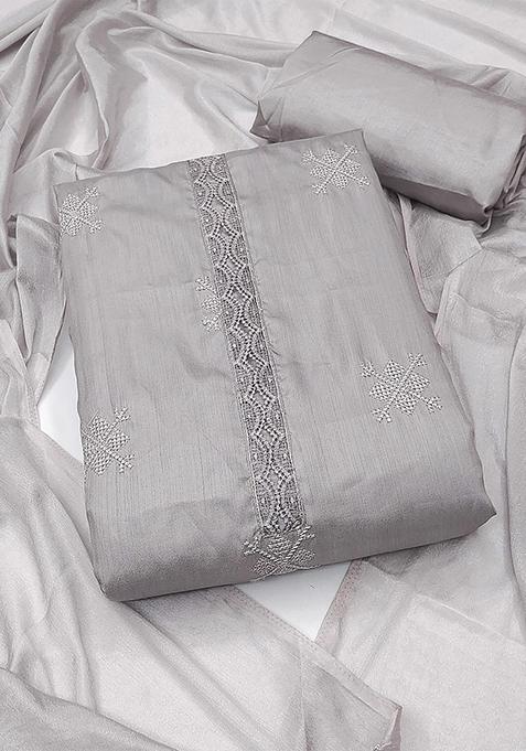 Grey Embroidered Poly Blend Kurta Set