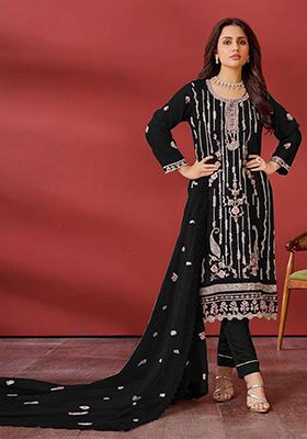 Black Embroidered Georgette Kurta Set