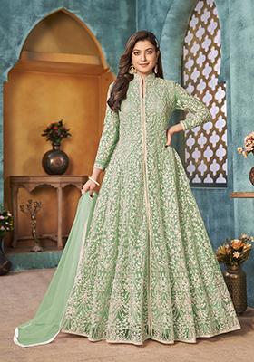 Light Green Embroidered Net Anarkali Kurta Set