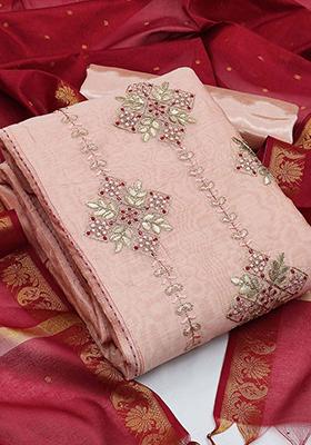 Peach Sequin Embroidered Poly Blend Kurta Set