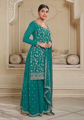 Green Zari Embroidered Art Silk Kurta Set