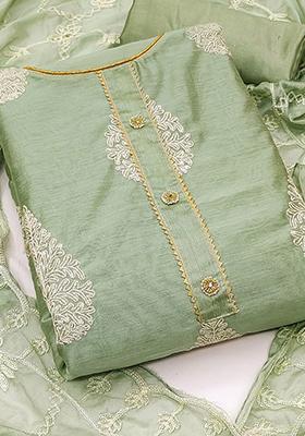 Green Embroidered Poly Blend Kurta Set