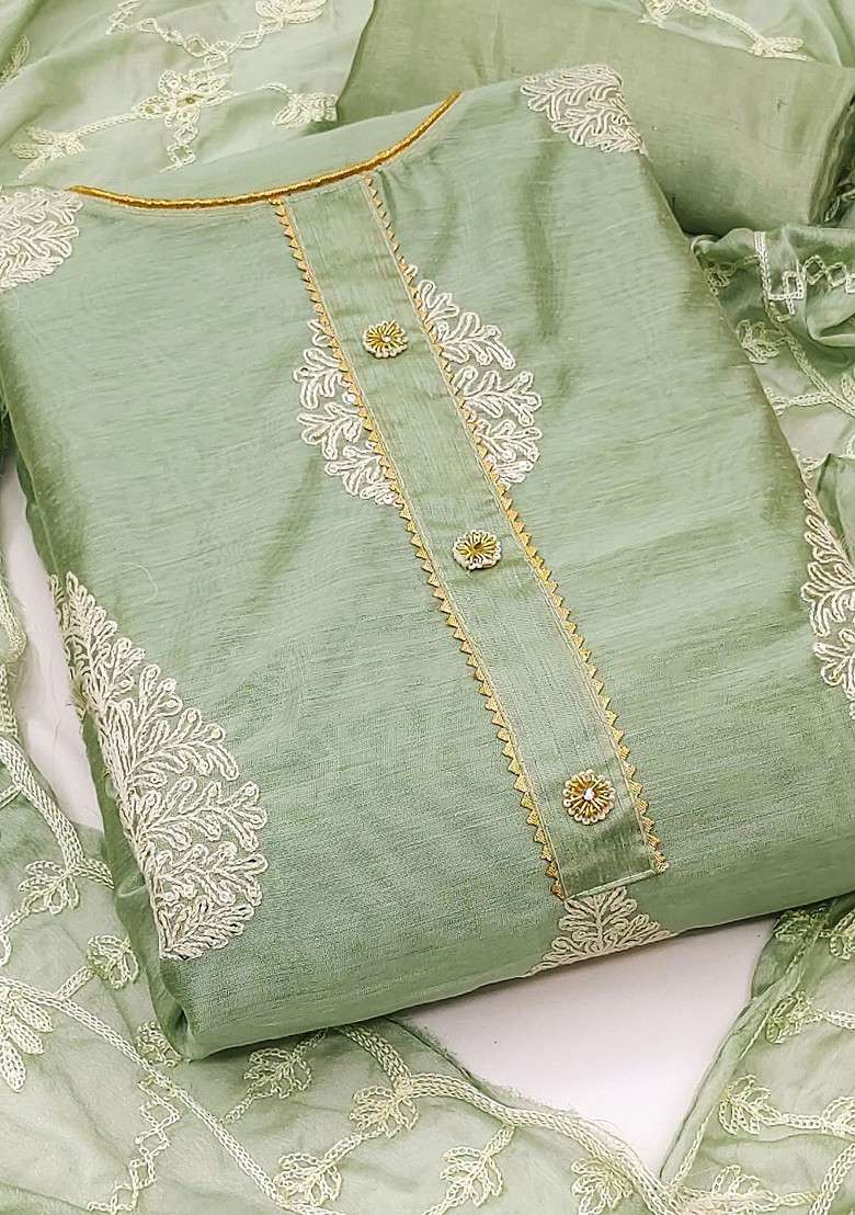 Green Embroidered Poly Blend Kurta Set - Indya
